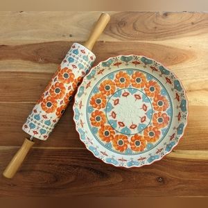 Anthropologie Pie Dish & Rolling Pin Set